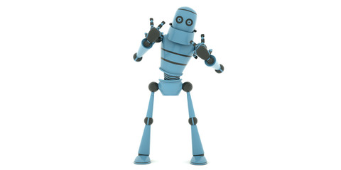 Funny robot tries to explain something important, 3d render