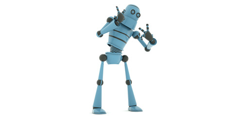 Funny robot tries to explain something important, 3d render