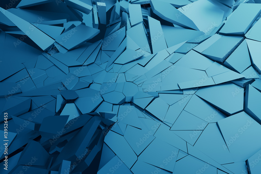 Poster abstract 3d rendering of cracked surface. background with broken shape. wall destruction. bursting w