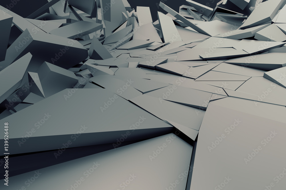 Poster abstract 3d rendering of cracked surface. background with broken shape. wall destruction. bursting w