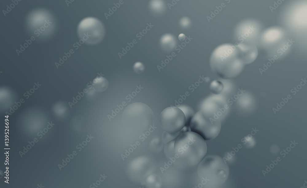 Poster abstract 3d rendering of chaotic spheres. flying particles in empty space. dynamic shape. futuristic