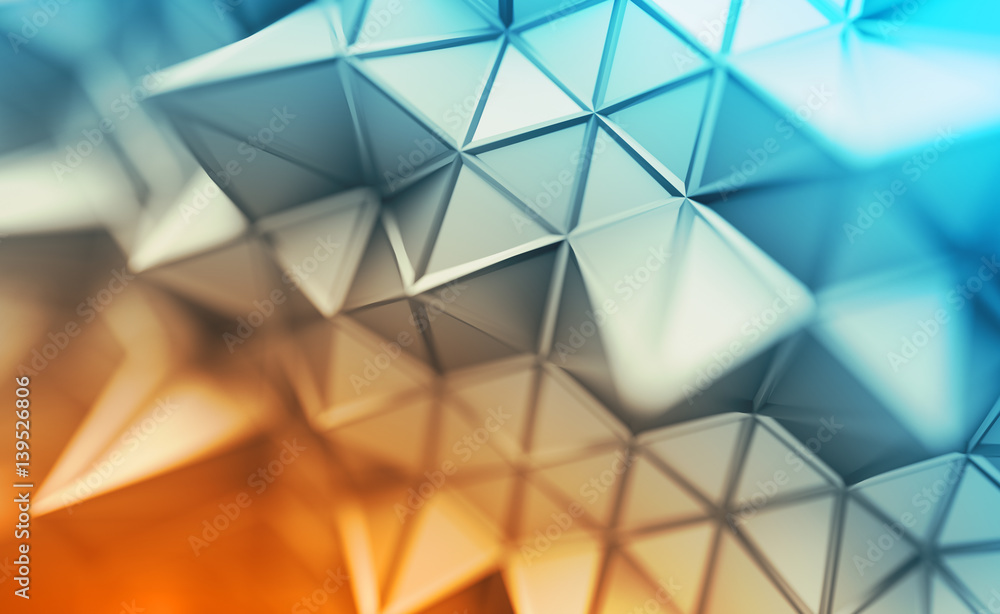 Poster abstract 3d rendering of triangulated surface. contemporary background. futuristic polygonal shape. 