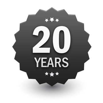 20 YEARS Black Vector Icon with Stars