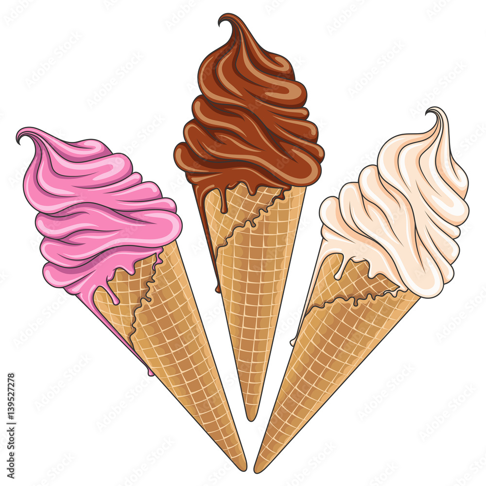 Poster set of tasty ice cream color. vector illustration. isolated objects on a white background