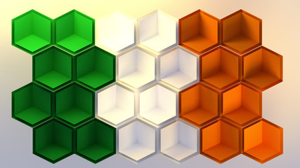 Isometric 3d rendering picture of green, white and orange cubes. Colors of Irish flag. St. Patrick's Day concept.