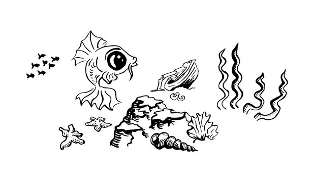 Sierlijke inkttekening van vissen