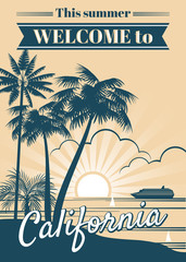 California republic vector poster with palm trees, sport t shirt surfing graphics © MicroOne
