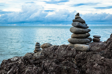 Stone Totem By Ocean