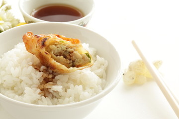 Chinese dumpling on rice