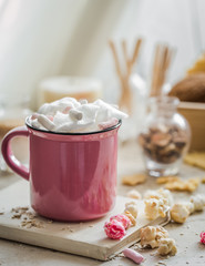 a delicious Cup of cocoa with colorful marshmallows