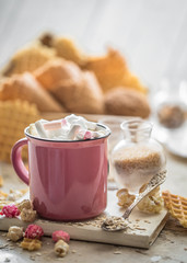 a delicious Cup of cocoa with colorful marshmallows