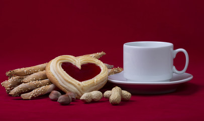 Cookies heart on a red background