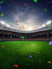 stadium sunset Confetti and tinsel with people fans. 3d render illustration cloudy sky  © A ST
