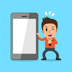 Cartoon businessman and smartphone