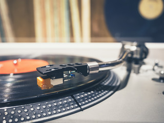 Naklejka na ściany i meble Vinyl Record on Turntable Player Music Vintage Retro