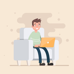 Freelancer is sitting in the chair and working.