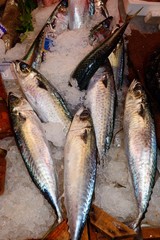 Fresh fish for sale on a market stall, Heraklion.