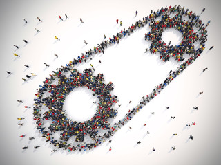 3D Rendering gear concept teamwork system