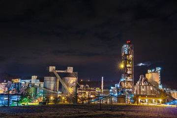 Cement factory at night