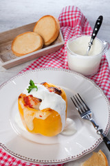 Yellow stuffed pepper with chicken meat dressing with cream