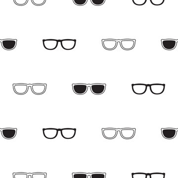 Sunglasses Retro Seamless Vector Pattern In Black And White Colors. Hipster Eyewear Background.