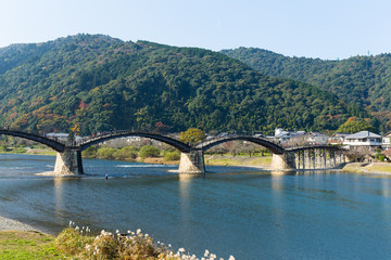 Fototapeta na wymiar Wooden Arched Kintai Bridge in Japan