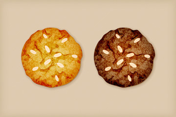 Vanilla cookie and chocolate cookie with almond vector illustration
