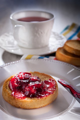 Breakfast with cherry jam