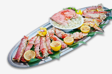 the Red king crab dish, refined dish at restaurant on a white background