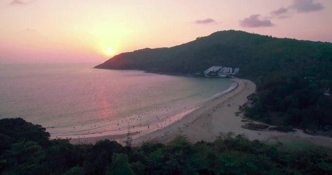 Sunset Over Nai Harn Beach in Phuket Thailand, Slider Style Aerial Shot
