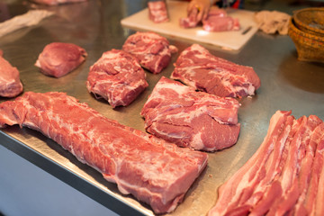 Raw meat in wet market