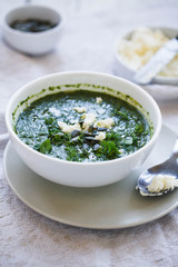 Green soup creamy. Clean eating, detox and healthy food concept.