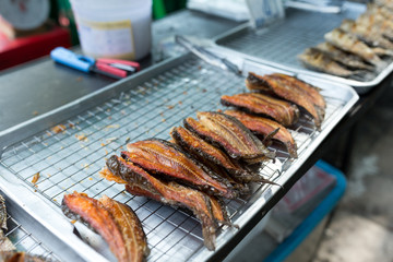 Fried fish in market