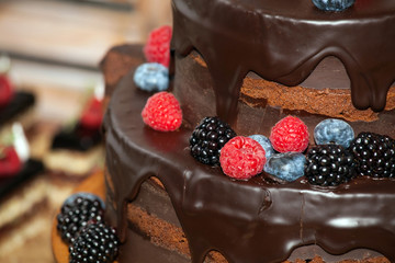 Chocolate pie close up view