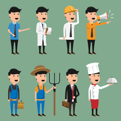 Cartoon character of occupation vector illustration. engineering. technician. doctor. marketing. farmer. business man.