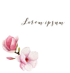 Watercolor magnolia corner card. © mesori