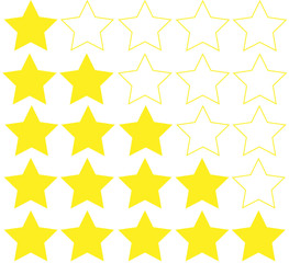 Stars rating isolated on white background. Five stars rating. Vector illustration.