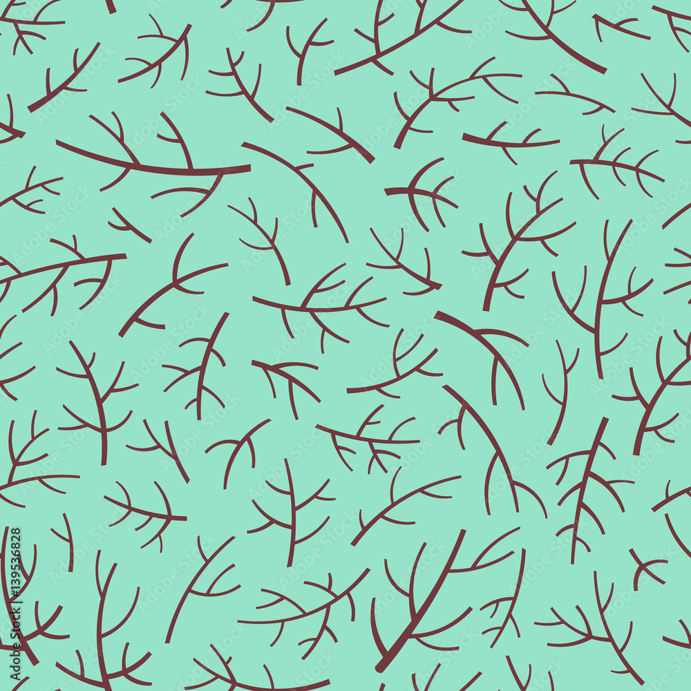 Poster seamless pattern with tree branch silhouettes over green background.