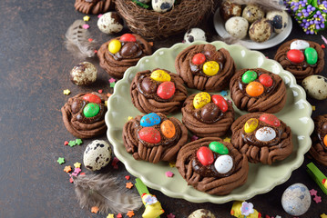 Fototapeta na wymiar Cookies chocolate Easter nest