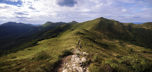 Panorama on the Bieszczady mountains with a path going from Wetlina to Tarnica © seligaa