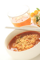 Korean Spicy noodles and iced tea