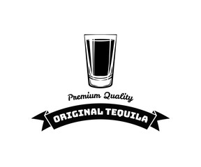 Whiskey Shot Glass. Alcohol badge and label. Vector Illustration isolated