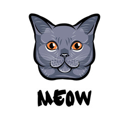 Cute cat head pop art. Isolated on white. Vector illustration