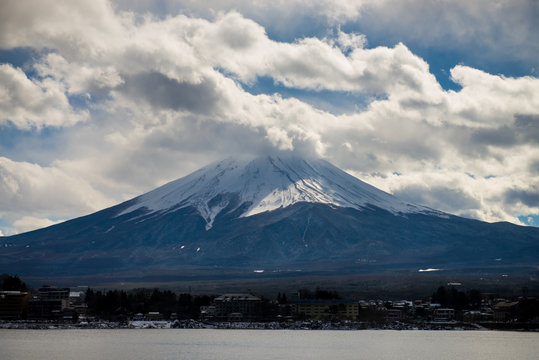 Mt. Fuji with Lake Kawaguchiko in Japan.