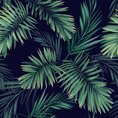Dunkler tropischer Hintergrund mit Dschungelpflanzen. Tropisches Muster des nahtlosen Vektors mit grünen Phönixpalmenblättern.