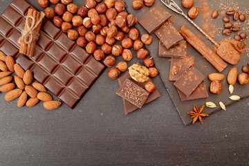 Chocolate pieces, cocoa powder, cinnamon, almonds, filbert, anise star