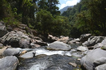 Narrow section of the Rio Buritaca along the trek to Ciudad perdida near Santa Marta northern...