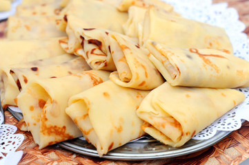 Pancakes with cottage cheese and other toppings. Shrovetide