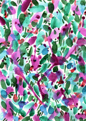 Fototapeta na wymiar Watercolor hand drawn background in pink, blue and green colors