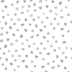 Seamless hand drawn pattern with silver dabs of a brush on white background